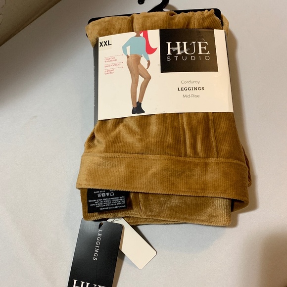HUE Tan Camel Rubber Brown Corduroy Mid-Rise Leggings XXL New With Tags - Picture 2 of 3